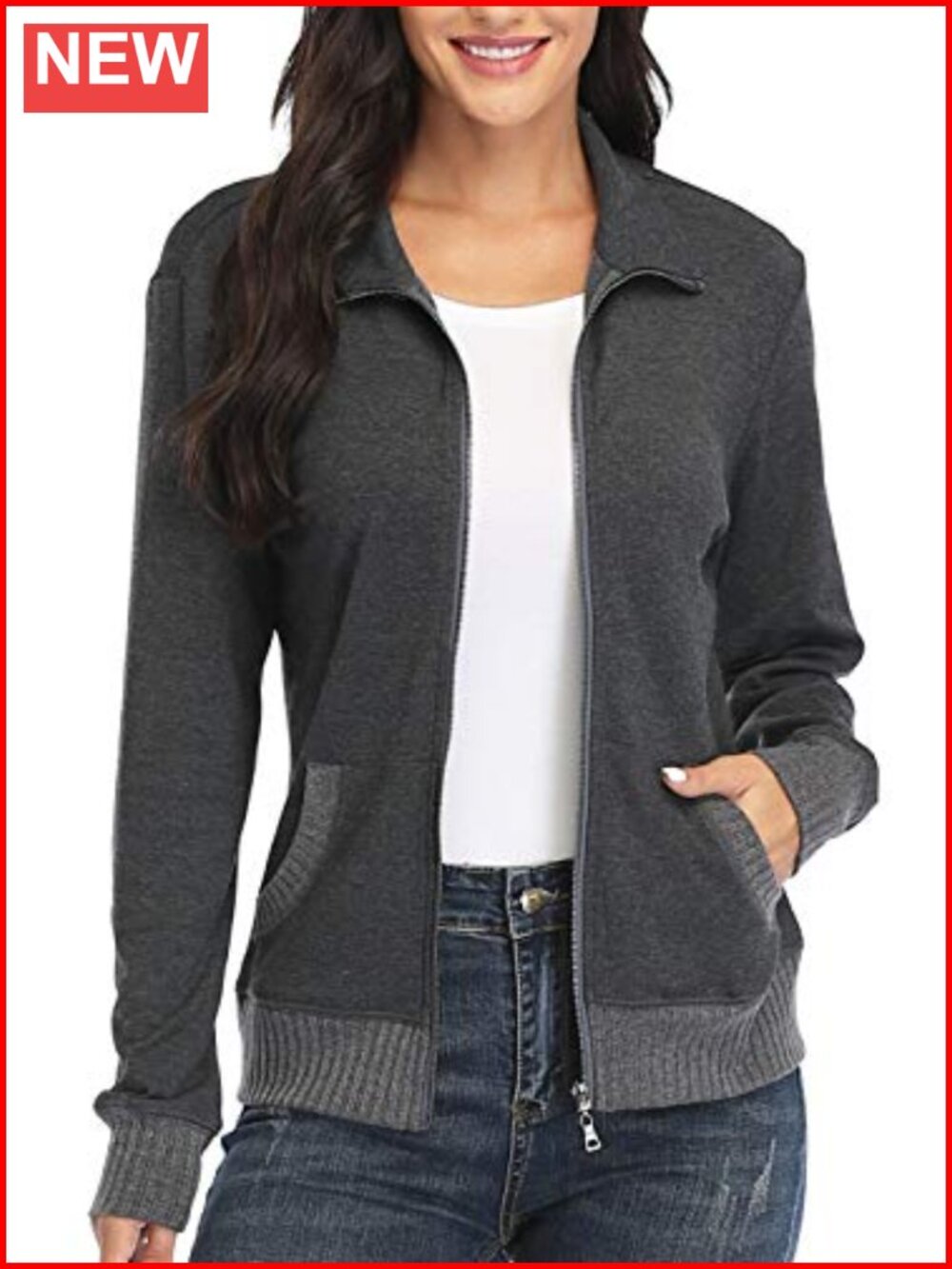 Womens Lightweight Zip Up Jacket Long Sleeve Casual Sport Sweatshirt